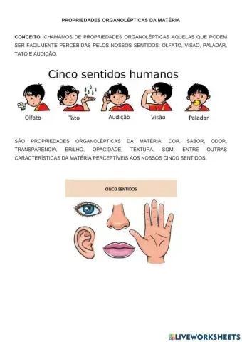 Propriedades organolépticas da matéria