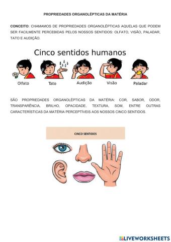 Propriedades organolépticas da matéria