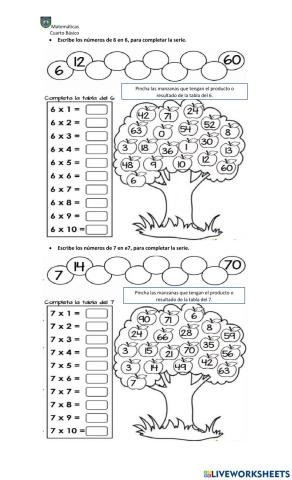 Tablas multiplicar del 6 al 9