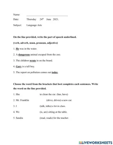 Language Arts test term 3