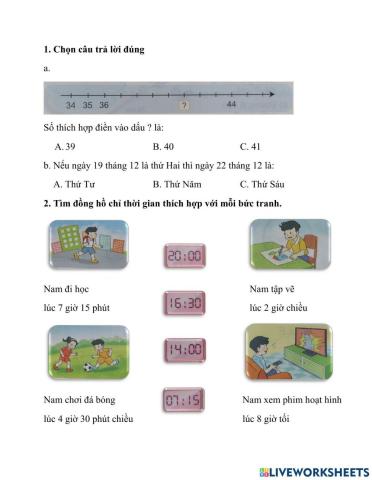 Toán lớp 2: Ôn tập chung