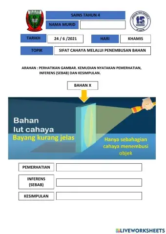 Cahaya menembusi bahan