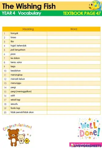 CEFR Year 4 Vocabulary Textbook page 46 -The Wishing Fish- story