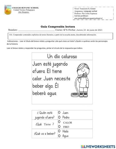 Compresión lectora Un día Caluroso