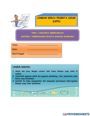 LKPD Kelas IV tema 1, subtema 1, PB 1