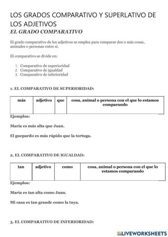 Ejercicios comparativo y superlativo adjetivos