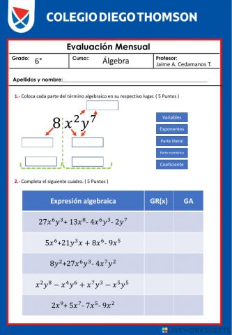 Examen junio 6to Álgebra