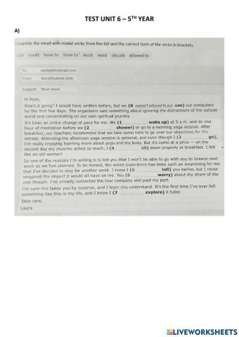 Test unit 6 - 5th year