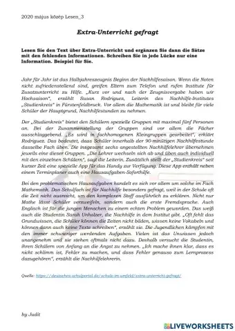 Extra-Unterricht gefragt