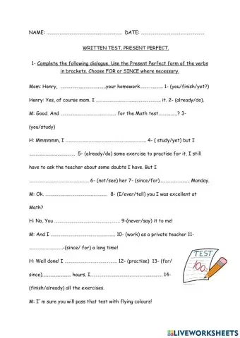 Present Perfect Test