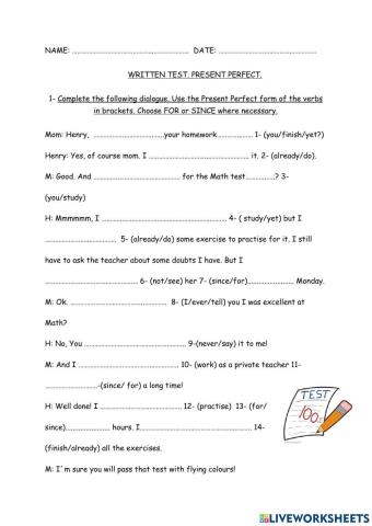 Present Perfect Test