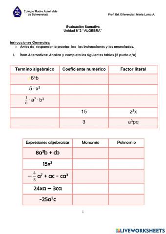 Evaluación U.2 matemáticas