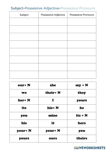 Subject-Possessive Adjective-Possessive Pronouns