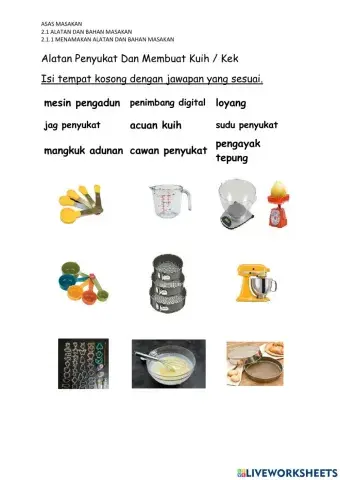 Alatan menyukat dan membuat kuih