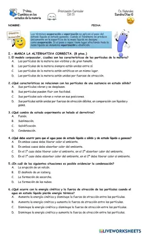 Cambios en los estados de la materia