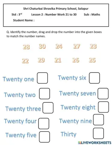 Number work 21 to 30