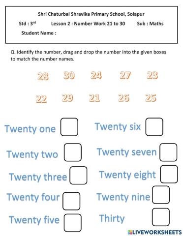 Number work 21 to 30