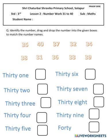 Number work 31 to 40
