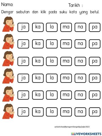 BAHASA MELAYU : Suku Kata KV6