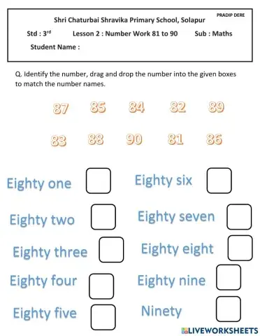 Number work 81 to 90