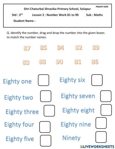 Number work 81 to 90