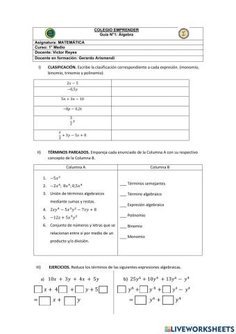 Guía N°1- Álgebra