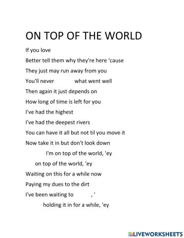 On top of the world- ImagineDragons
