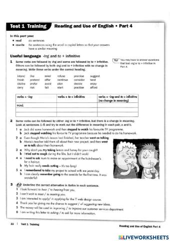 FCE - Test 1 - Use of English Part 5 - Verb+ING and comparatives
