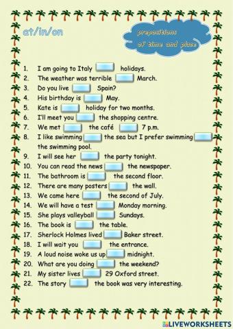 At, on, in - prepositions of place and time