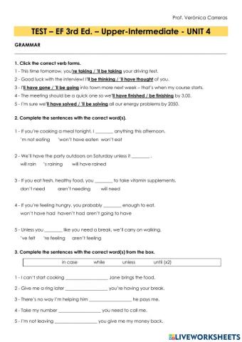 TEST – EF 3rd Ed. – Upper-Intermediate - UNIT 4