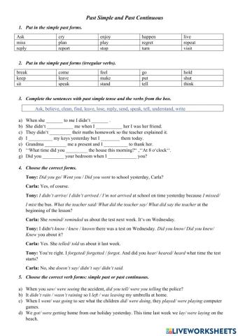 Užduočių bankas: Past Simple and Past Continuous