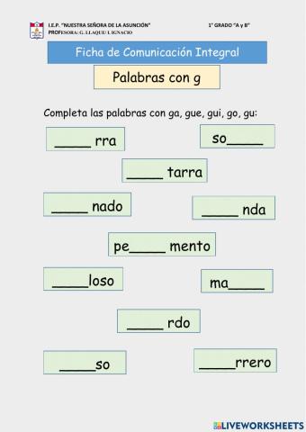 Palabras con el fonema g
