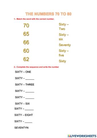 Numbers from 70 to 80