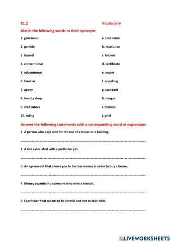 C1.1 Vocabulary Unit 1 part 1