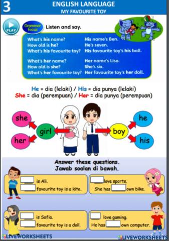 Year 1 CEFR He His She Her