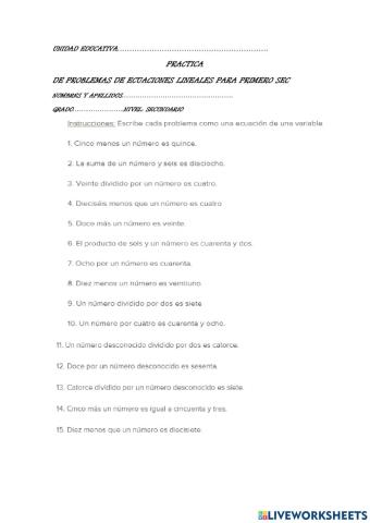 Problemas de ecuaciones sencillas