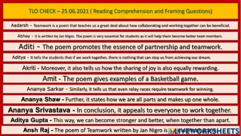 TLO CHECK – 25.06.2021 ( Reading Comprehension and Framing Questions)