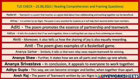 TLO CHECK – 25.06.2021 ( Reading Comprehension and Framing Questions)