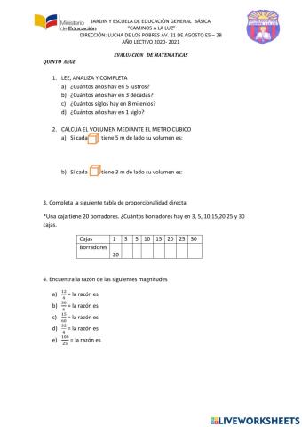 Medidas de tiempo y proporciones