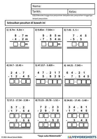 2.2.2 Tolak perpuluhan