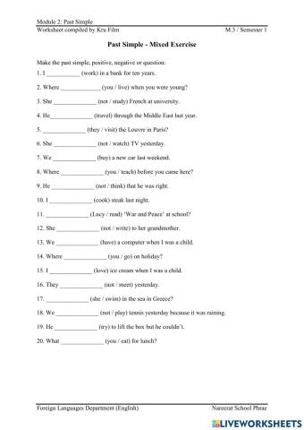 Past simple tense M3