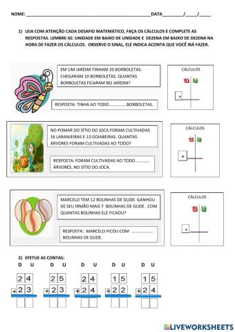 Desafios Matemáticos usando a Adição Sem Reserva
