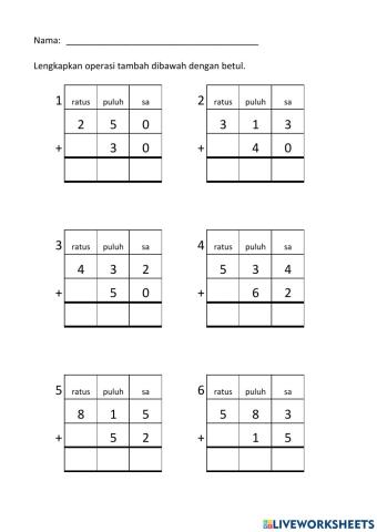 Latihan tambah nombor 3 digit