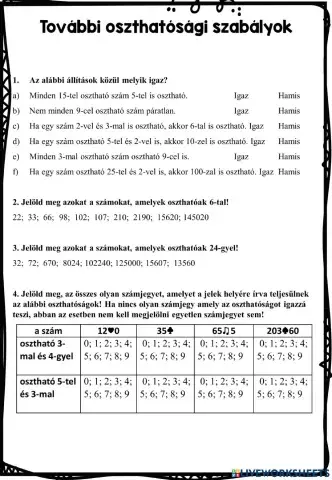 További oszthatósági szabályok