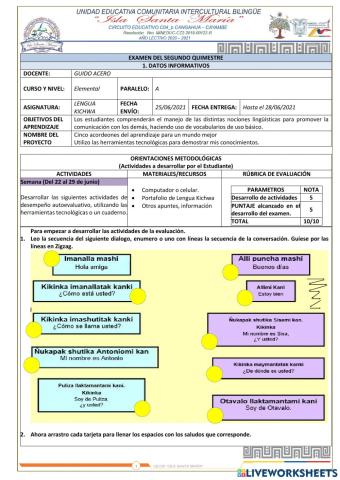Examen Lengua Kichwa