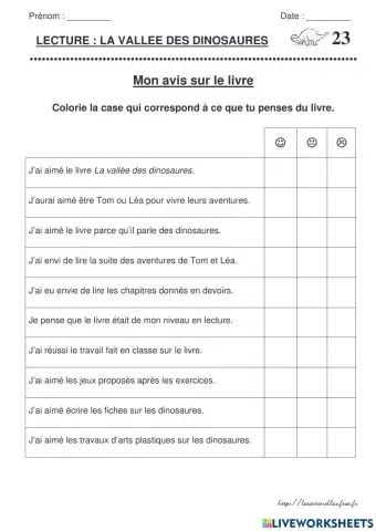 Évaluation - La vallée des dinosaures