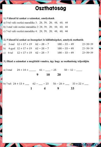 Összeg és különbség oszthatósága