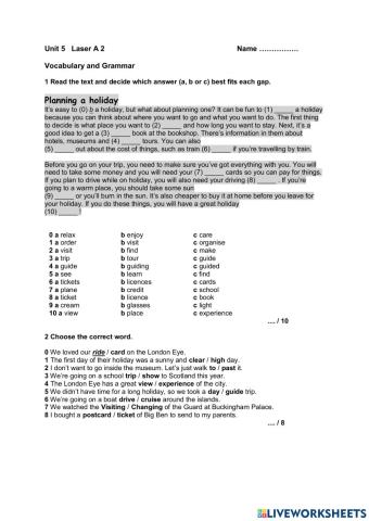 unit 5 vocabulary laser A2
