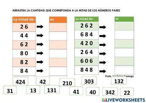 La mitad de números pares