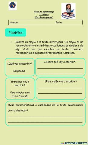 Ficha de aprendizaje -Escribo un poema-